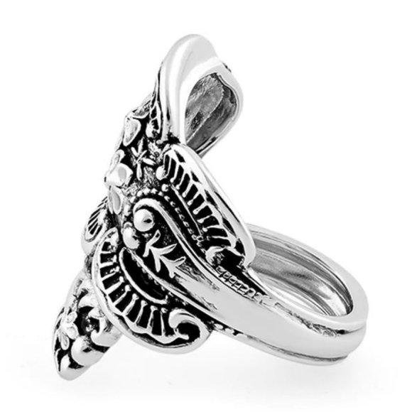 925 STERLING SILVER Flowers Spoon Ring - Picture 14 of 16